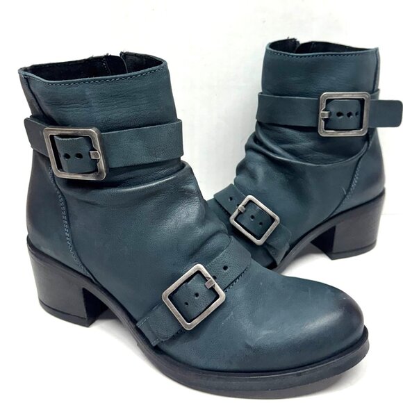 Miz Mooz Shoes - MIZ MOOZ HEELED LEATHER BOOTIE SIDE ZIP 37EU / 7US DARK TEAL Z-118